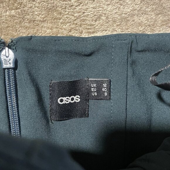 ASOS Dress Womens 8 Forrest Green Strapless Sheath Ruffle Midi Fitted Zip Back - Picture 2 of 7